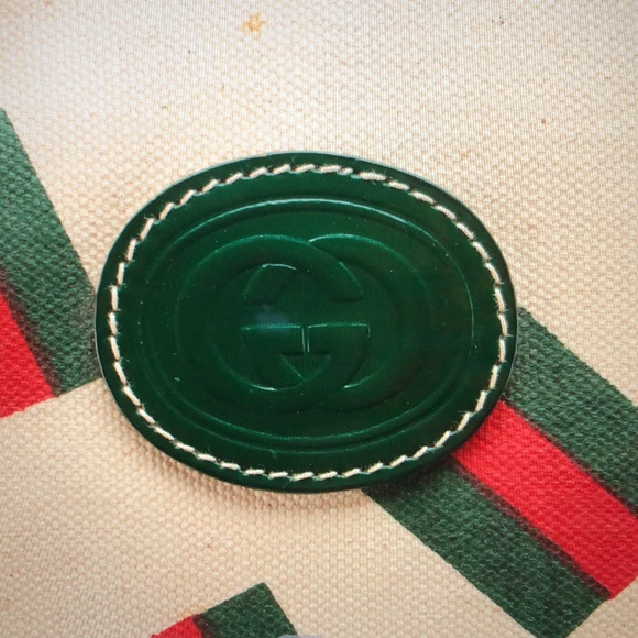 #0245 RARE Vintage Gucci Web Stripe Print Bucket Tote - Picture 2 of 12